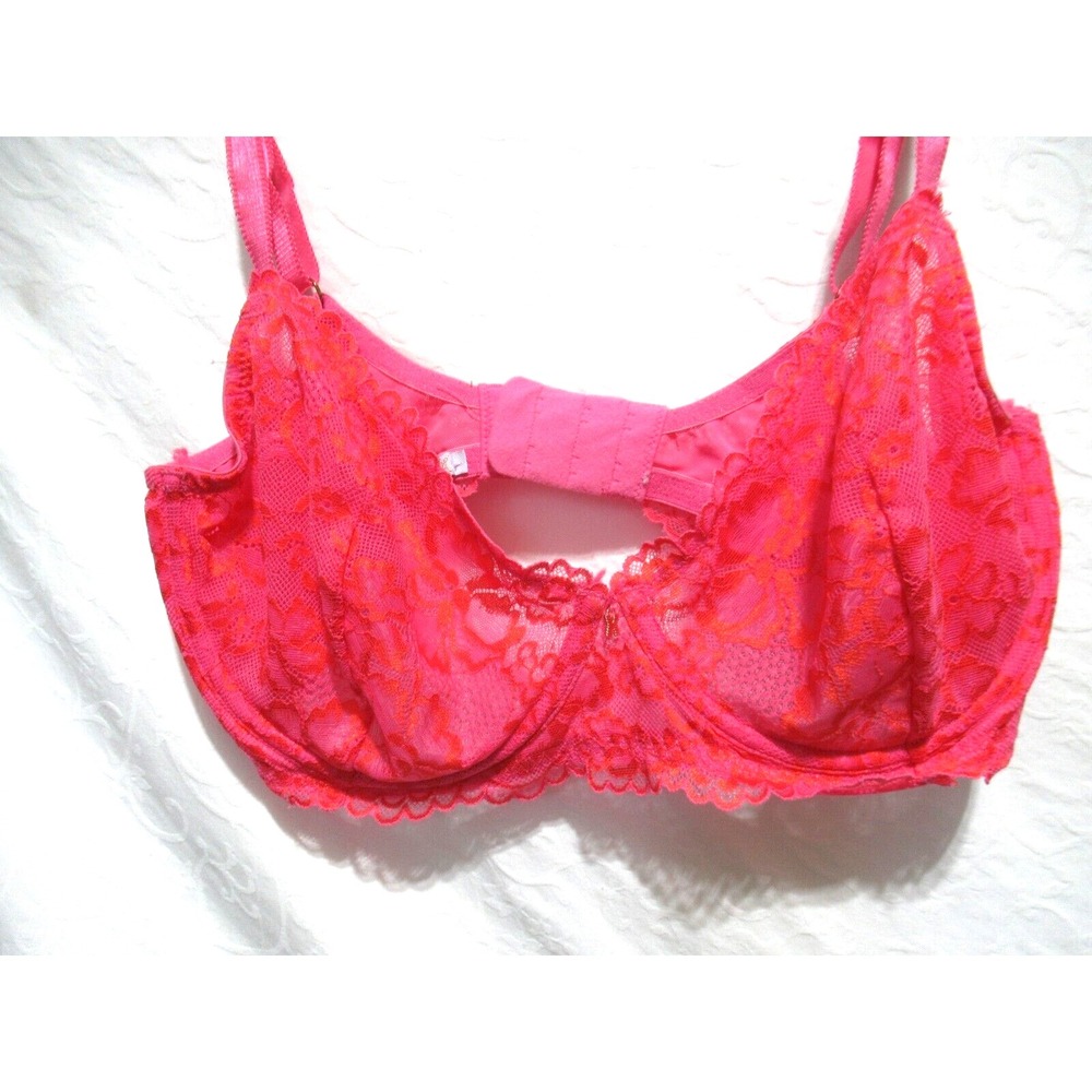Savage X Fenty‎ Size 34D Red & Pink All Over Lace Underwire Demi Bra